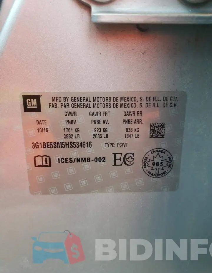 3G1BE5SM5HS534616 Photo# 13