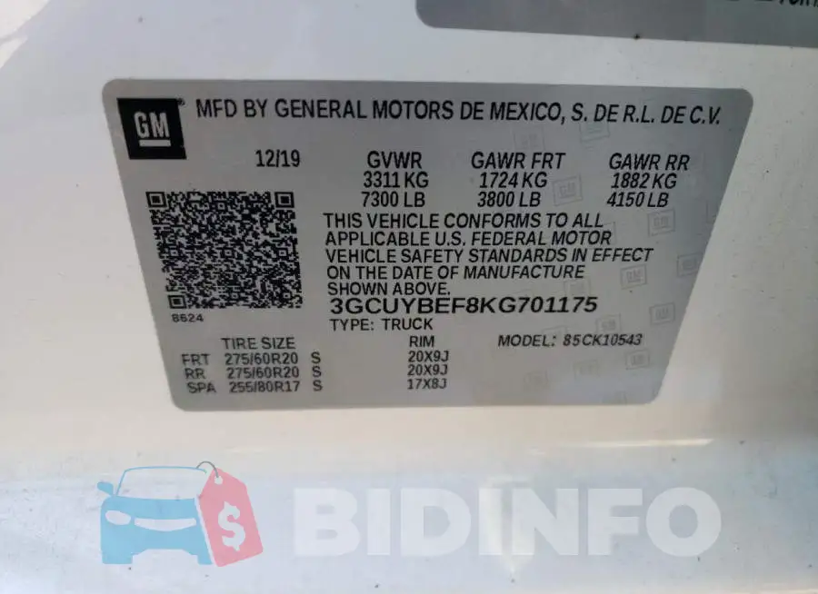 3GCUYBEF8KG701175 Photo# 12