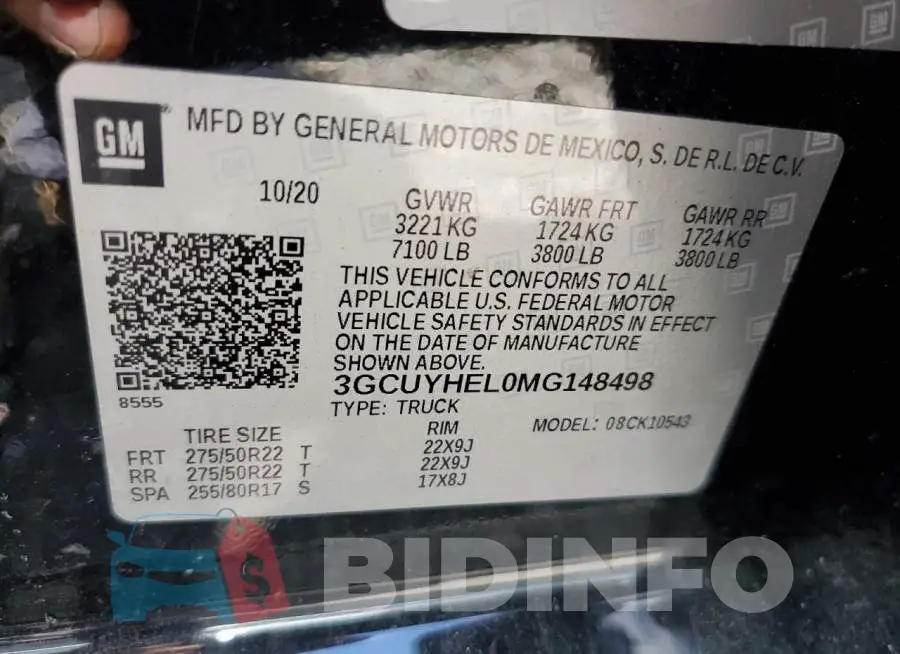 3GCUYHEL0MG148498 Photo# 13