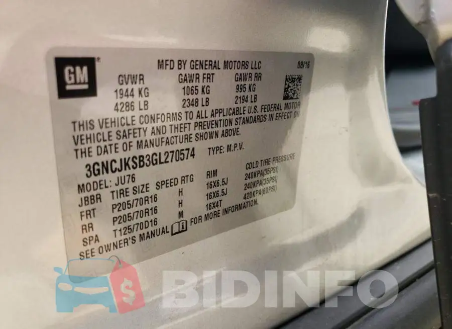 3GNCJKSB3GL270574 Photo# 12