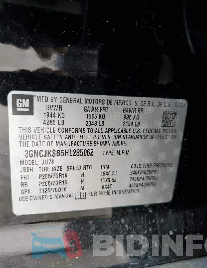 3GNCJKSB5HL285062 Photo# 13