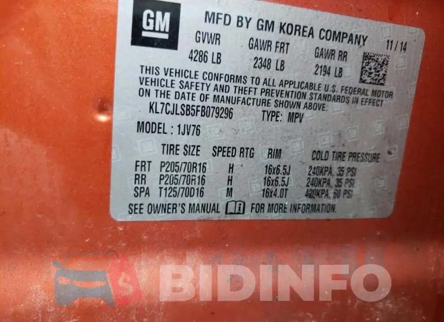 KL7CJLSB5FB079296 Photo# 12
