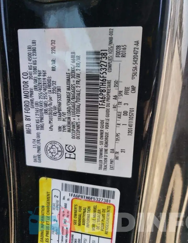 1FA6P8TH6F5327381 Photo# 12