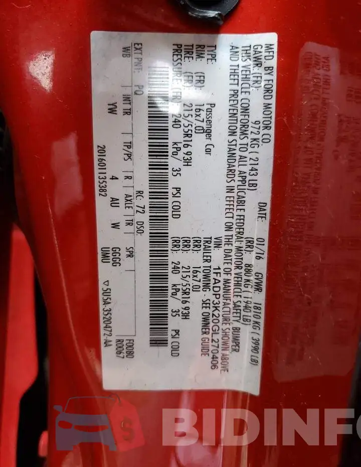 1FADP3K20GL270406 Photo# 12