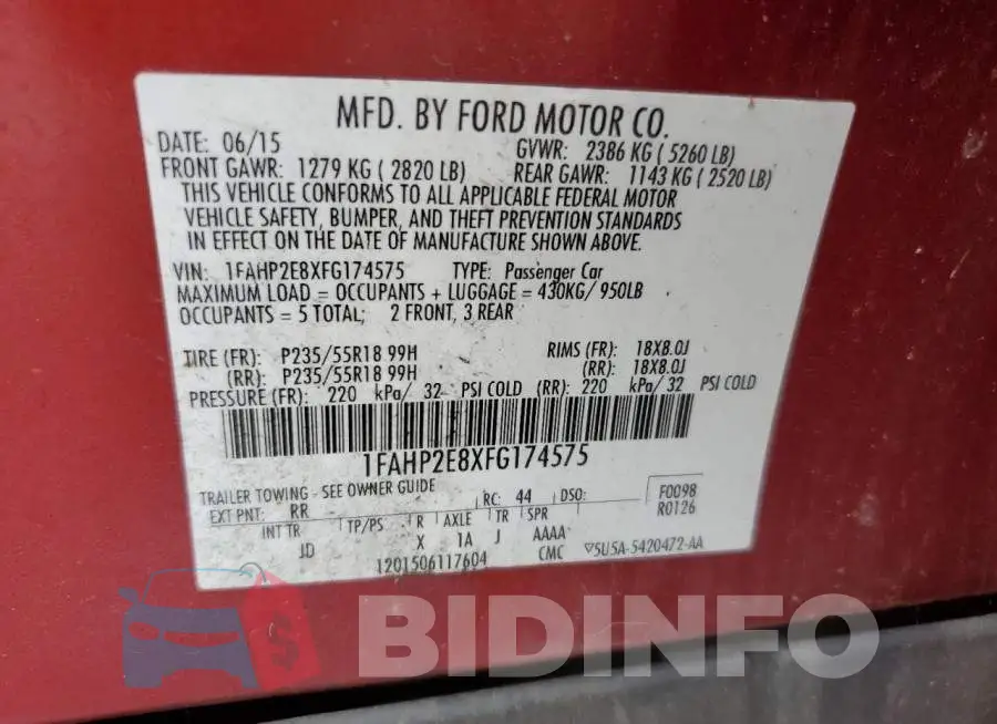 1FAHP2E8XFG174575 Photo# 12
