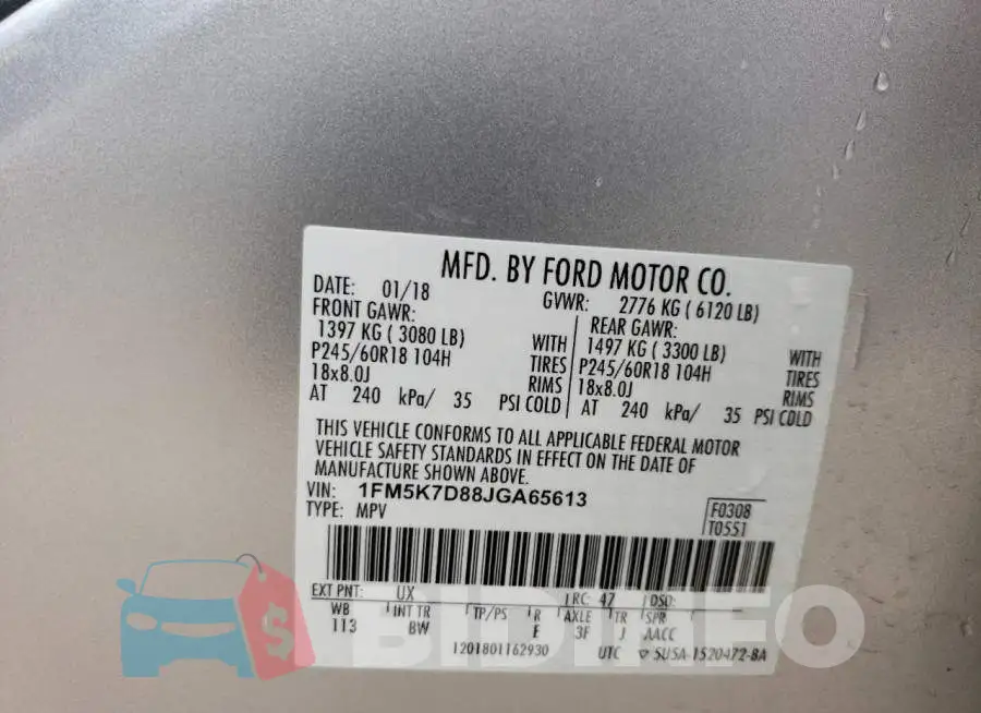 1FM5K7D88JGA65613 Photo# 14