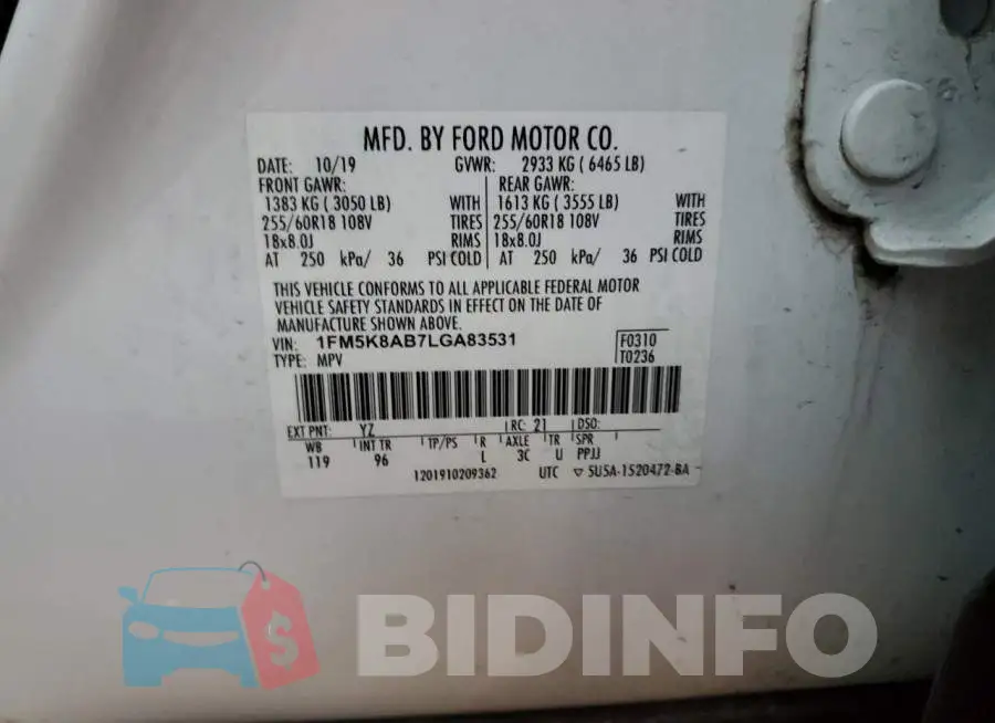 1FM5K8AB7LGA83531 Photo# 14