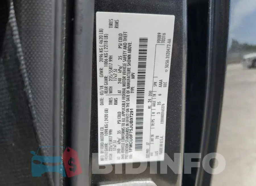 1FMCU0F75JUB97291 Photo# 12