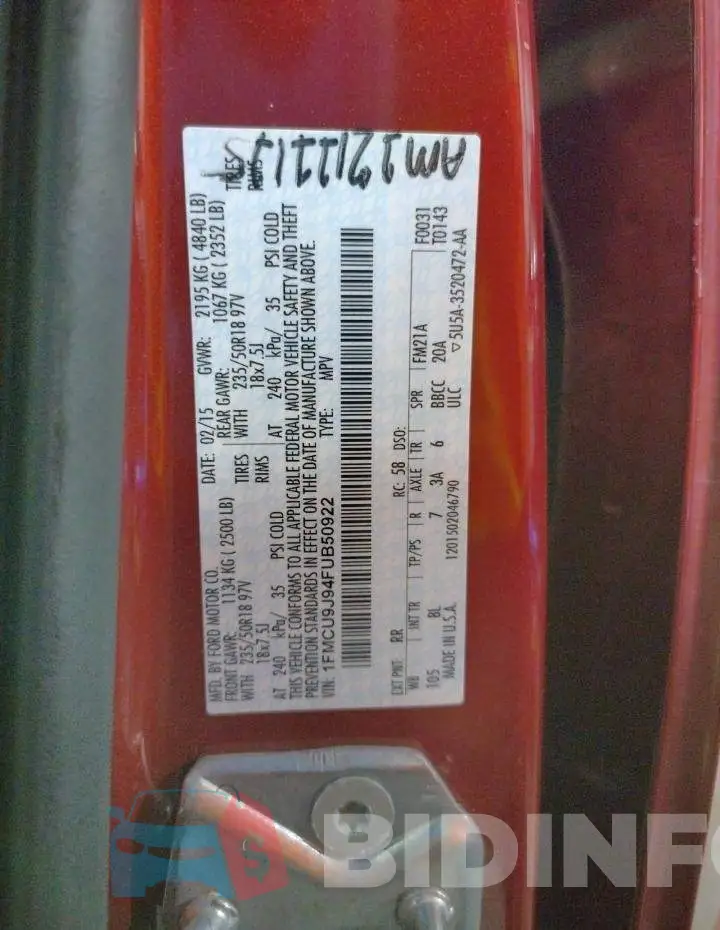 1FMCU9J94FUB50922 Photo# 13