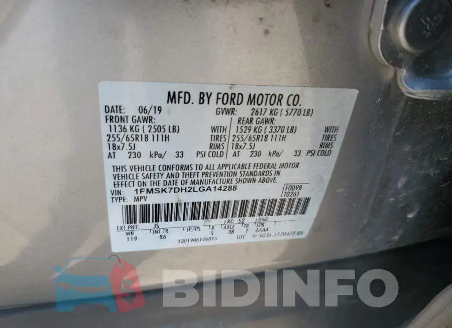 1FMSK7DH2LGA14288 Photo# 12