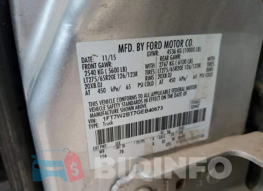 1FT7W2BT7GEB40673 Photo# 12