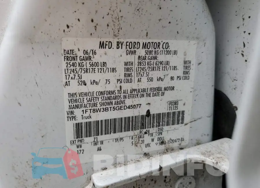 1FT8W3BT5GED45077 Photo# 10