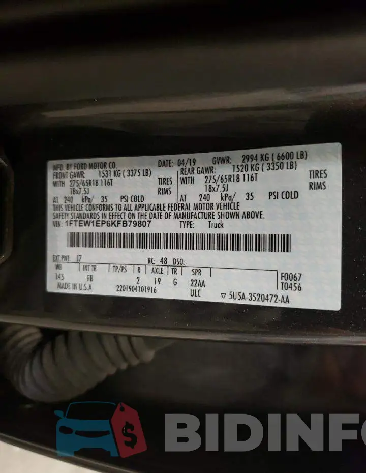 1FTEW1EP6KFB79807 Photo# 12