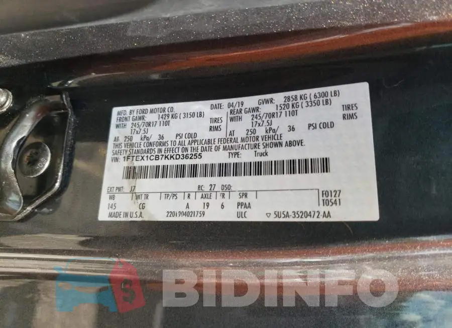 1FTEX1CB7KKD36255 Photo# 12