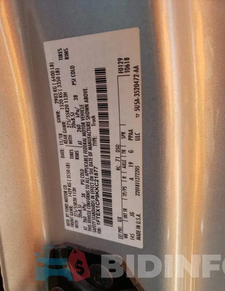 1FTEX1CP9KKC21877 Photo# 12