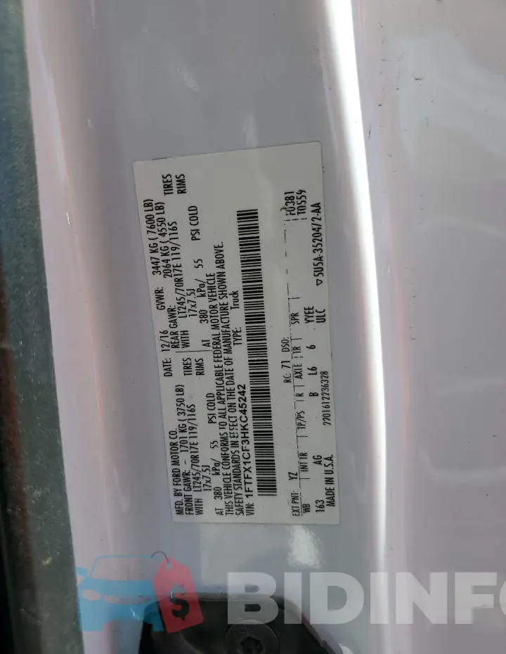 1FTFX1CF3HKC45242 Photo# 12
