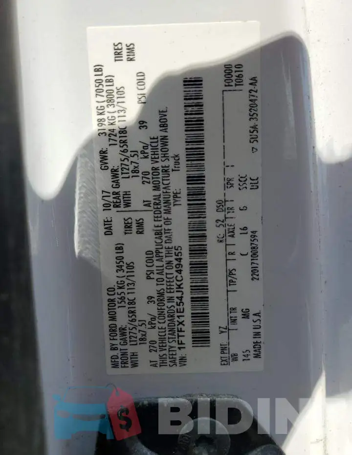 1FTFX1E54JKC49455 Photo# 12