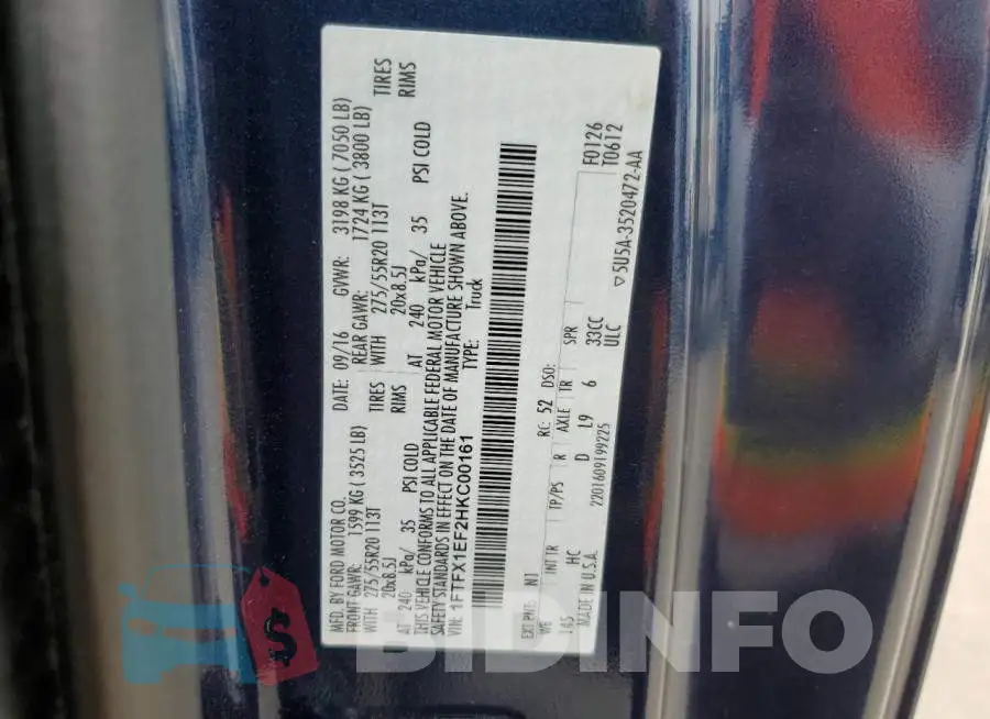 1FTFX1EF2HKC00161 Photo# 13