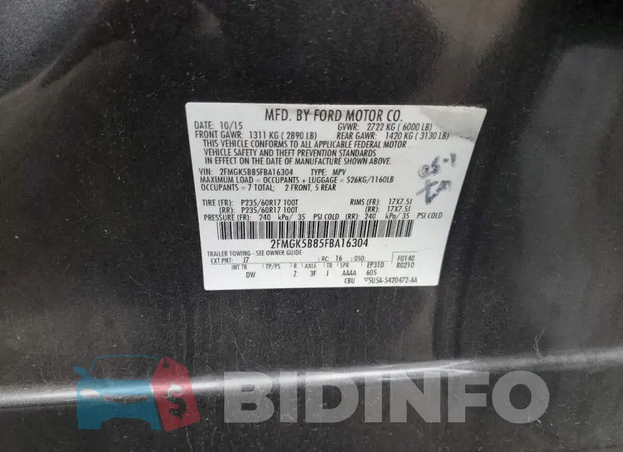 2FMGK5B85FBA16304 Photo# 14
