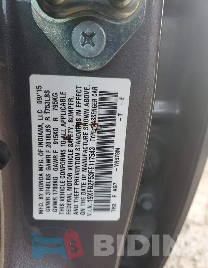 19XFB2F53FE117543 Photo# 12