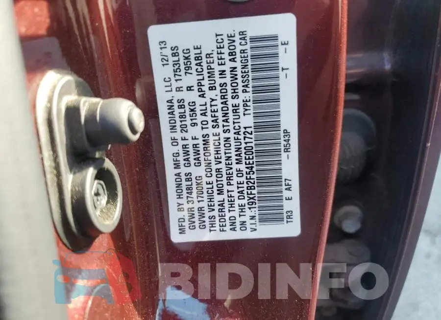 19XFB2F54EE001721 Photo# 12