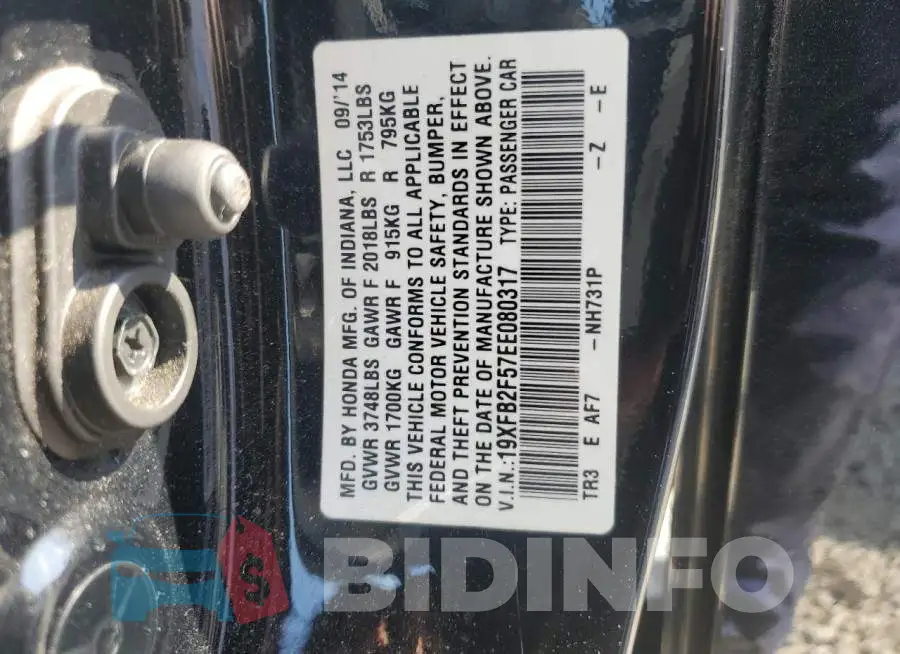 19XFB2F57EE080317 Photo# 13