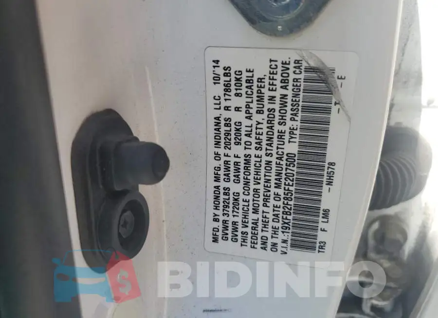 19XFB2F85FE207500 Photo# 12