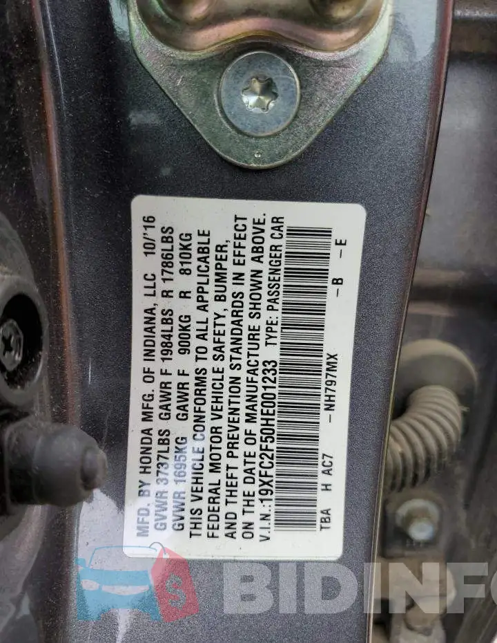 19XFC2F50HE001233 Photo# 12