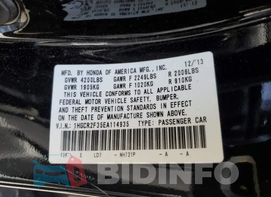 1HGCR2F35EA114935 Photo# 12