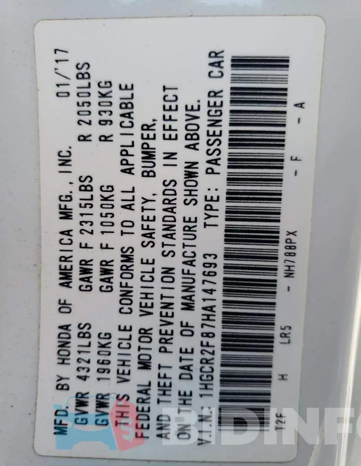 1HGCR2F87HA147693 Photo# 12