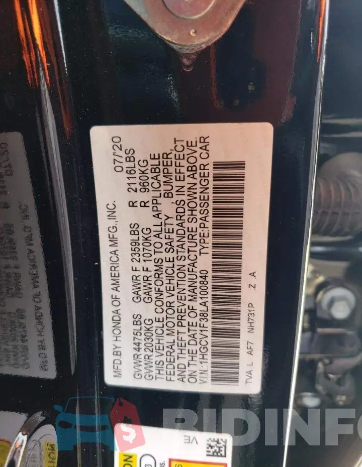 1HGCV1F38LA100840 Photo# 12