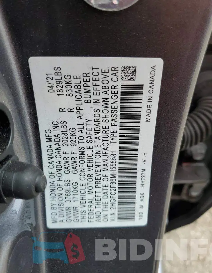 2HGFC2F86MH555581 Photo# 12