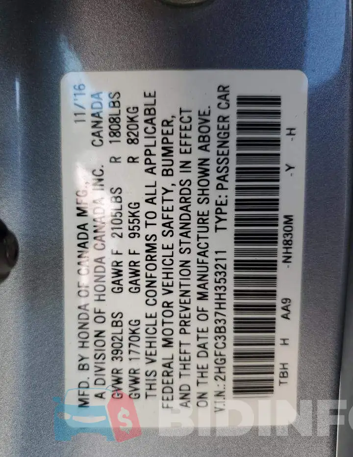 2HGFC3B37HH353211 Photo# 10