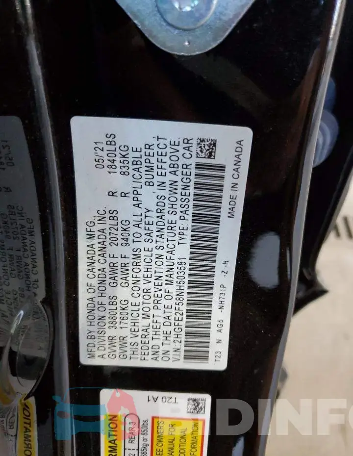 2HGFE2F58NH503581 Photo# 12