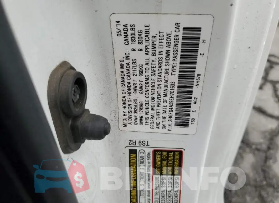2HGFG4A59EH701633 Photo# 12
