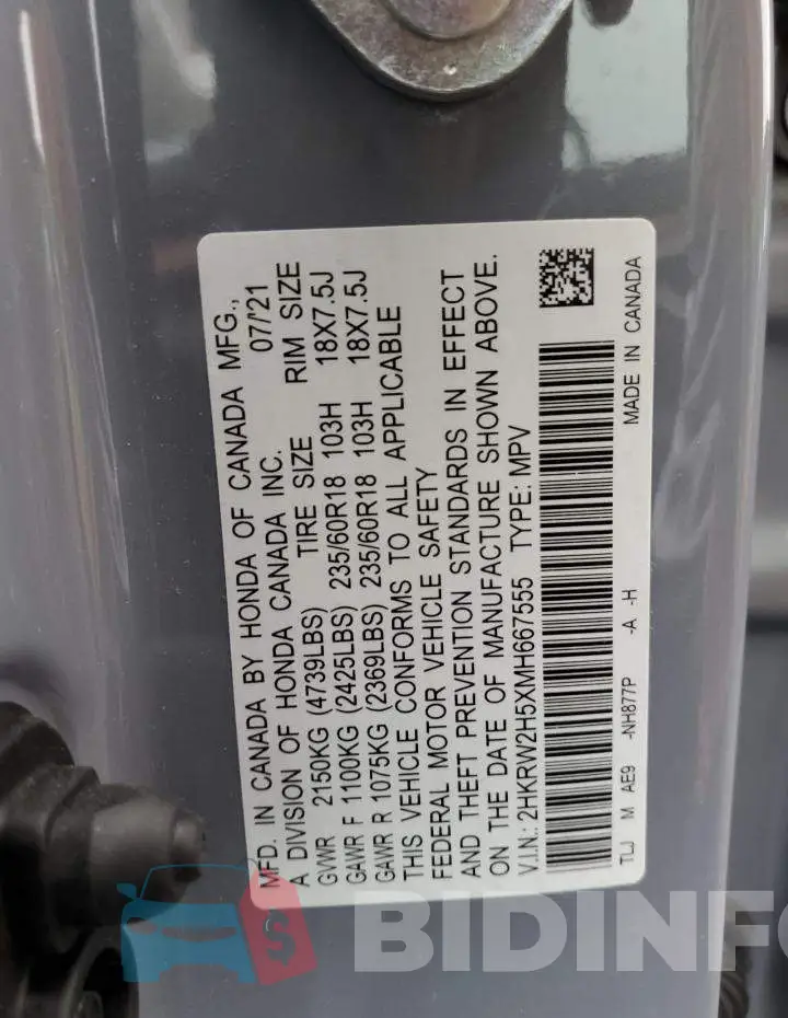2HKRW2H5XMH667555 Photo# 13