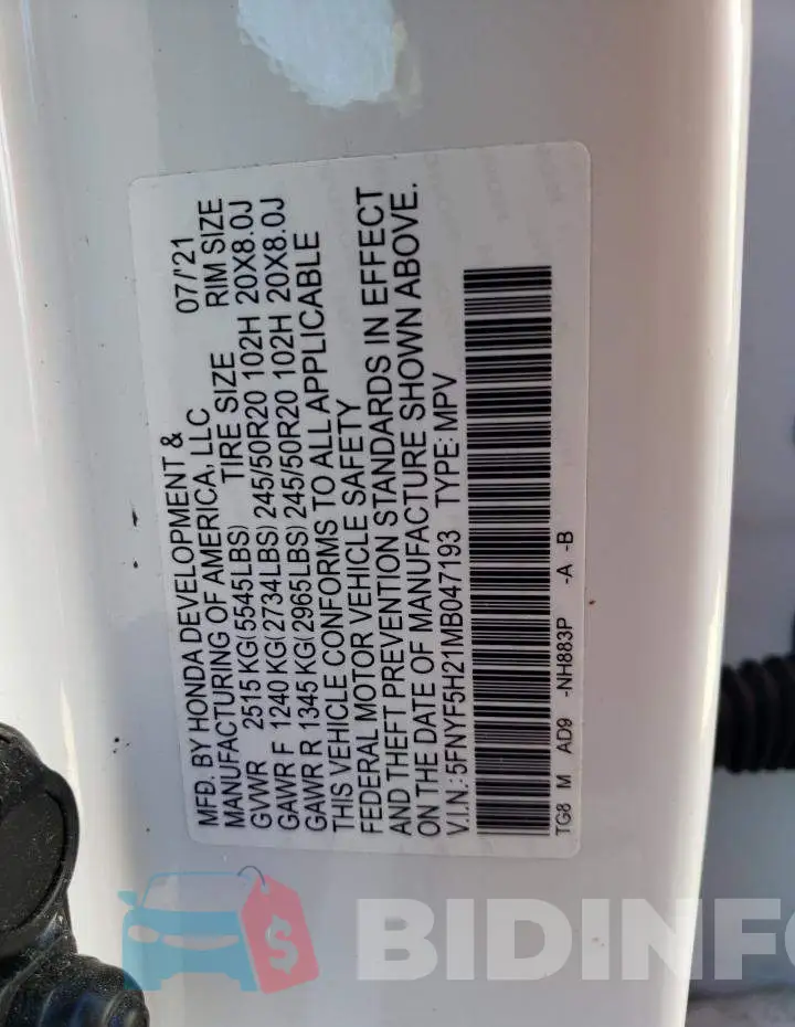 5FNYF5H21MB047193 Photo# 13