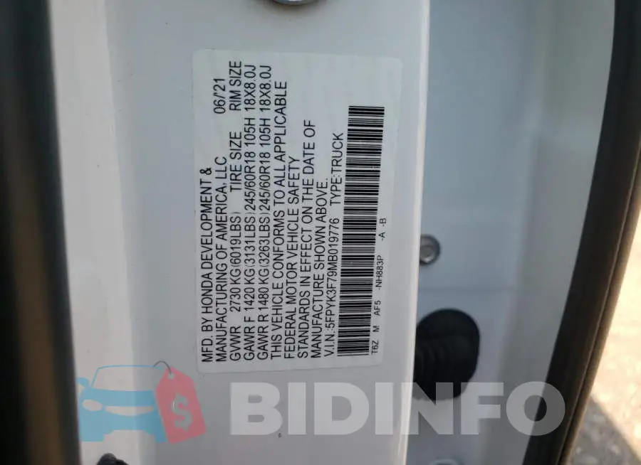 5FPYK3F79MB019776 Photo# 12