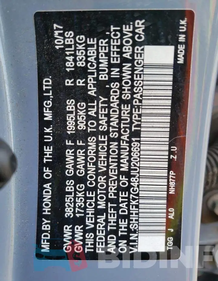 SHHFK7G48JU206691 Photo# 12