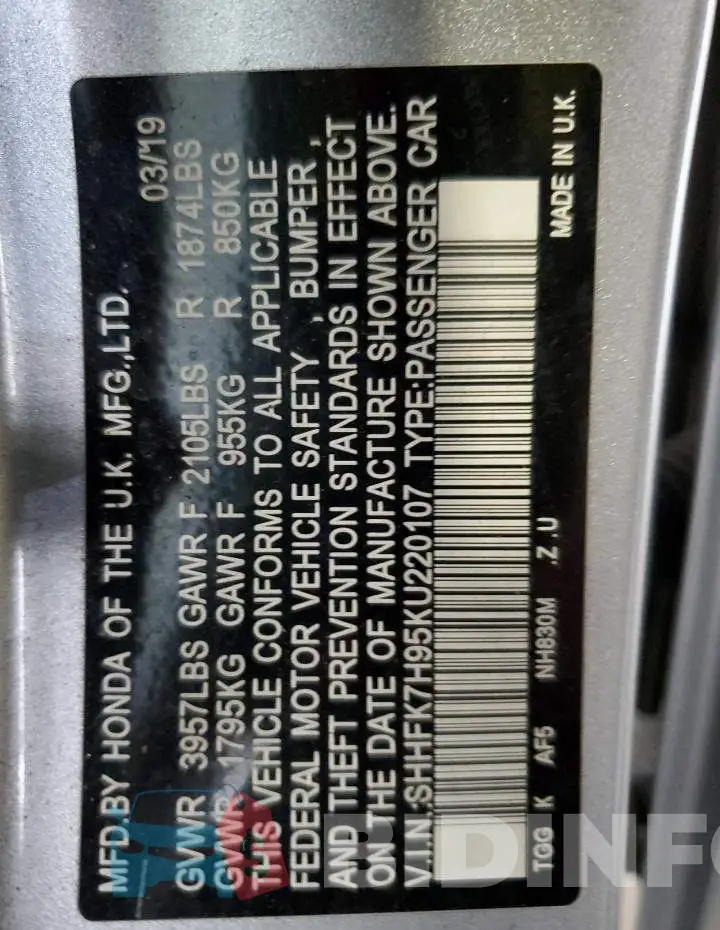 SHHFK7H95KU220107 Photo# 12