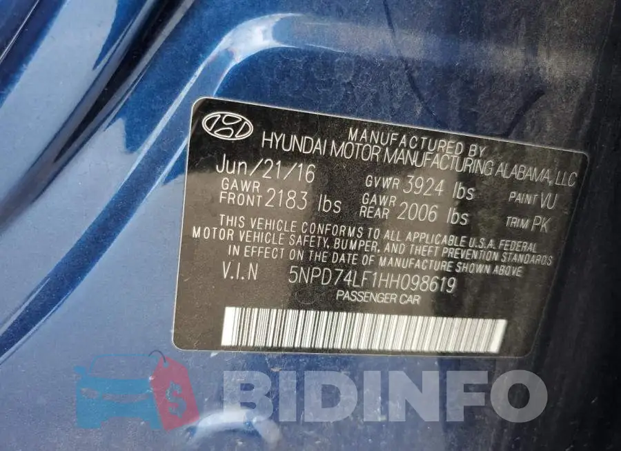 5NPD74LF1HH098619 Photo# 13