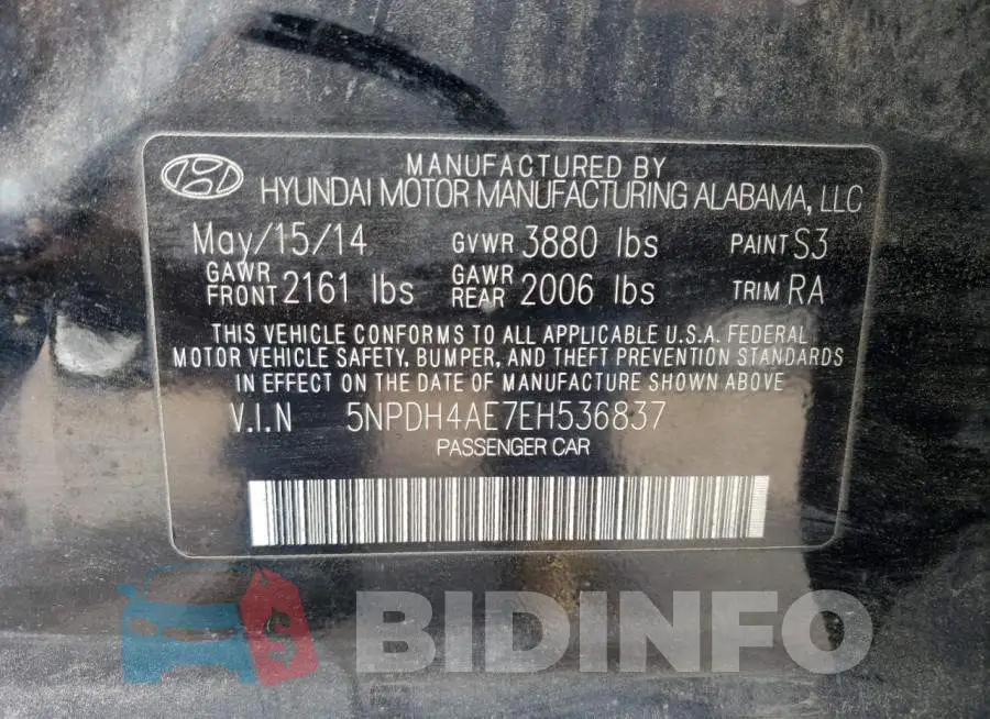 5NPDH4AE7EH536837 Photo# 12