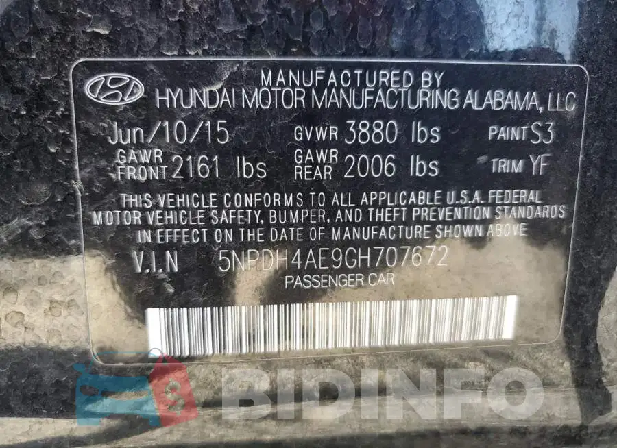 5NPDH4AE9GH707672 Photo# 12