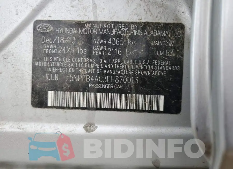 5NPEB4AC3EH870013 Photo# 12