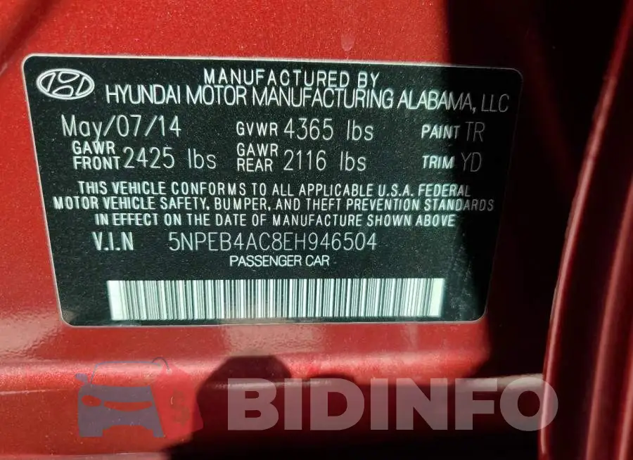 5NPEB4AC8EH946504 Photo# 12