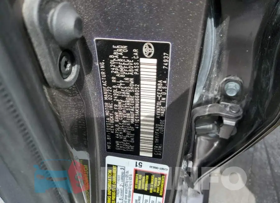 4T1C11AK9NU668052 Photo# 12