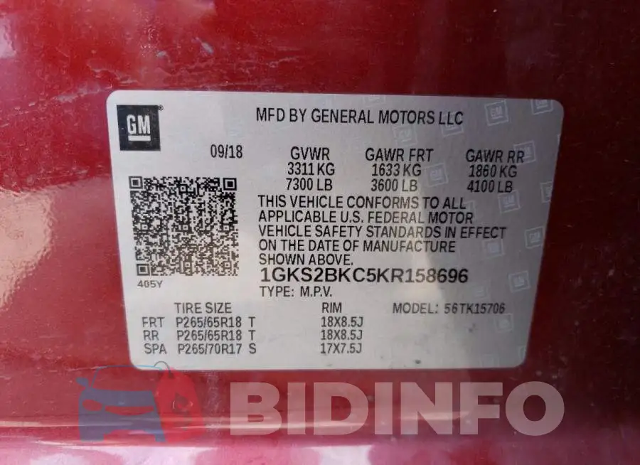 1GKS2BKC5KR158696 Photo# 13