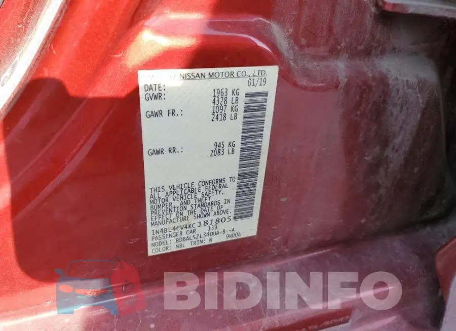 1N4BL4CV4KC181805 Photo# 12