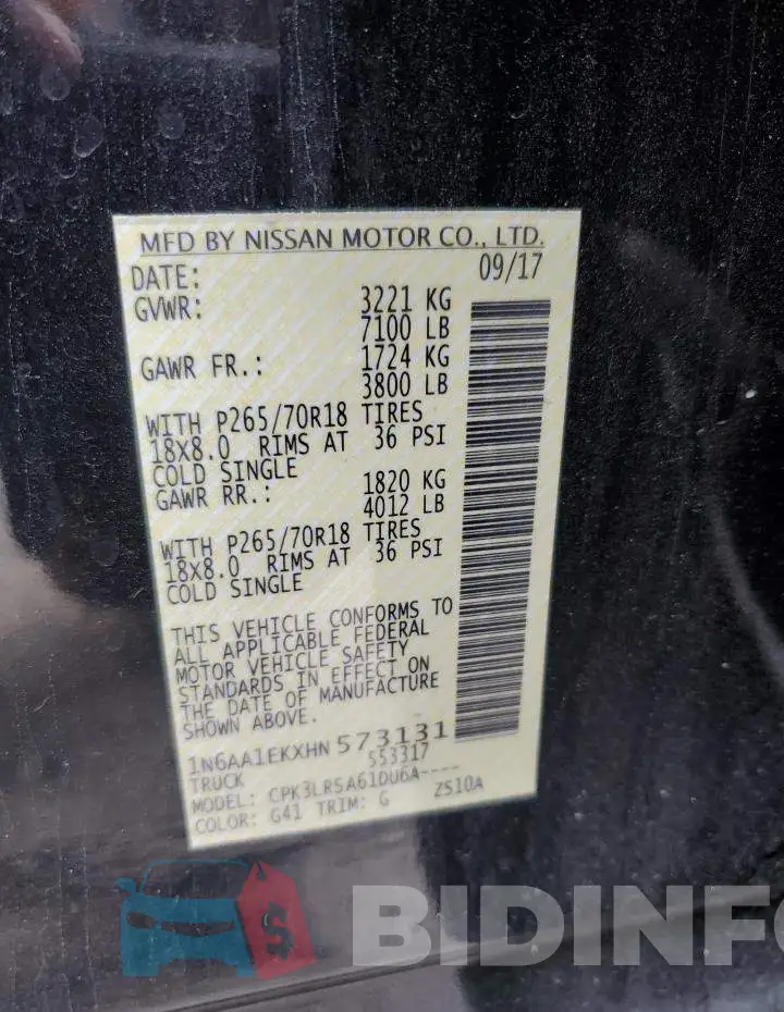 1N6AA1EKXHN573131 Photo# 13