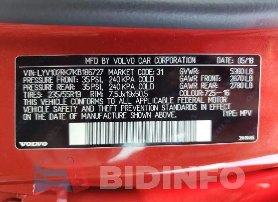 LYV102RK7KB186727 Photo# 13